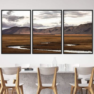 SIGNWIN 3 Piece Framed Canvas Wall Art Valley Rivers Canvas Prints Home Artwork Decoration for Living Room,Bedroom - 16"x24"x3 Panels