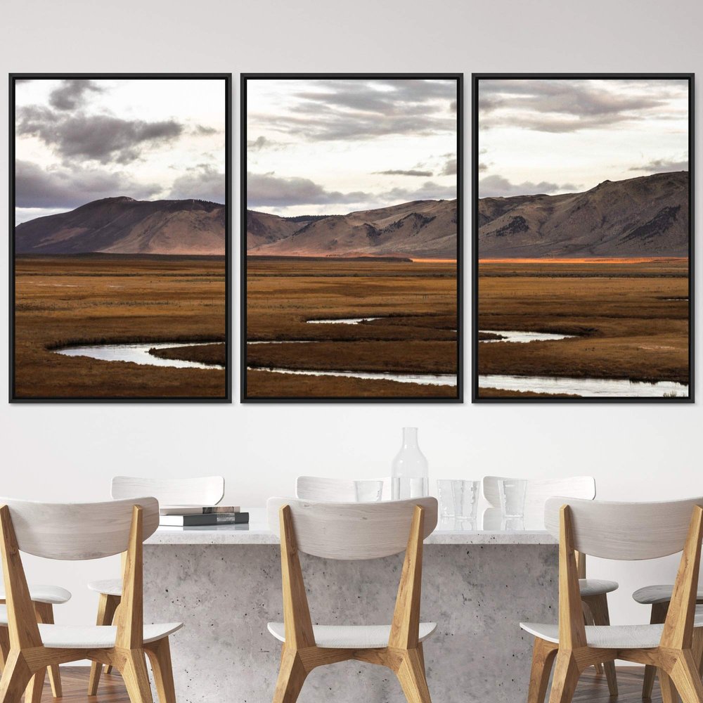 SIGNWIN 3 Piece Framed Canvas Wall Art Valley Rivers Canvas Prints Home Artwork Decoration for Living Room,Bedroom - 16"x24"x3 Panels