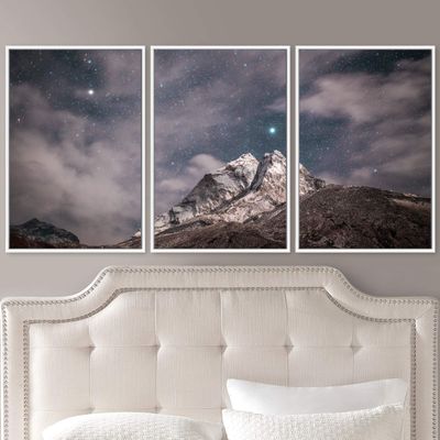 SIGNWIN 3 Piece Framed Canvas Wall Art Starry Sky Canvas Prints Home Artwork Decoration for Living Room,Bedroom - 16"x24"x3 Panels