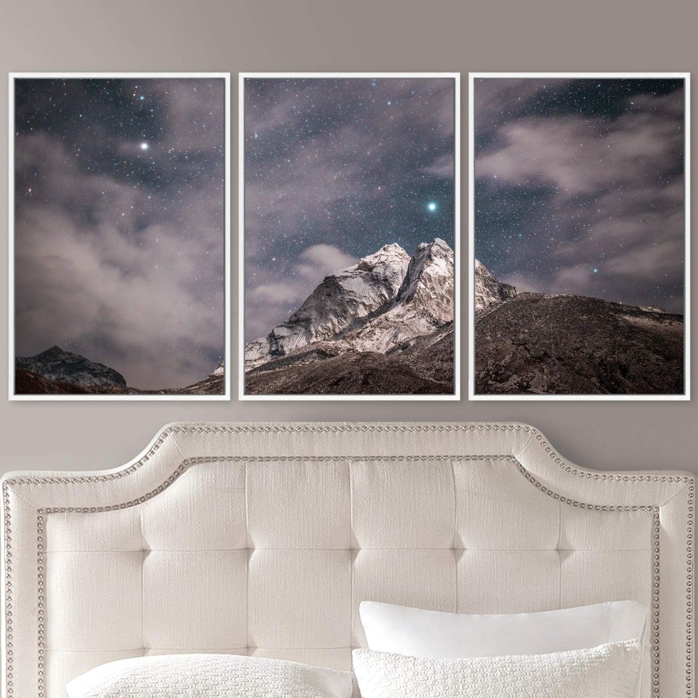 SIGNWIN 3 Piece Framed Canvas Wall Art Starry Sky Canvas Prints Home Artwork Decoration for Living Room,Bedroom - 16"x24"x3 Panels