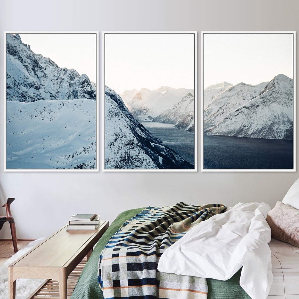 SIGNWIN 3 Piece Framed Canvas Wall Art Winter Lake Canvas Prints Home Artwork Decoration for Living Room,Bedroom - 16"x24"x3 Panels