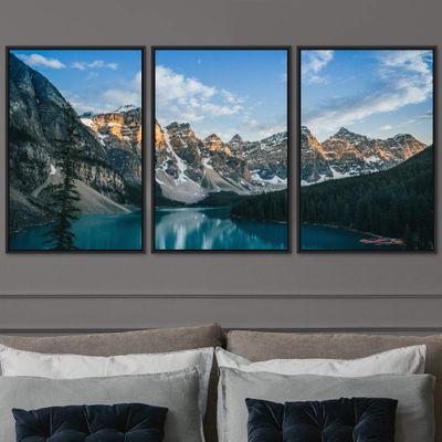 SIGNWIN 3 Piece Framed Canvas Wall Art Winter Lake Canvas Prints Home Artwork Decoration for Living Room,Bedroom - 16"x24"x3 Panels