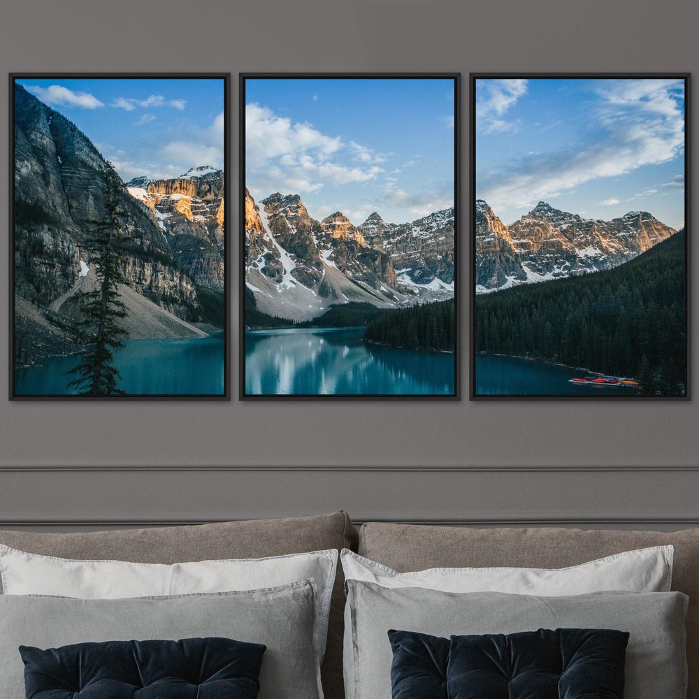 SIGNWIN 3 Piece Framed Canvas Wall Art Winter Lake Canvas Prints Home Artwork Decoration for Living Room,Bedroom - 16"x24"x3 Panels