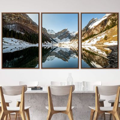 SIGNWIN 3 Piece Framed Canvas Wall Art Winter Lake Canvas Prints Home Artwork Decoration for Living Room,Bedroom - 16"x24"x3 Panels