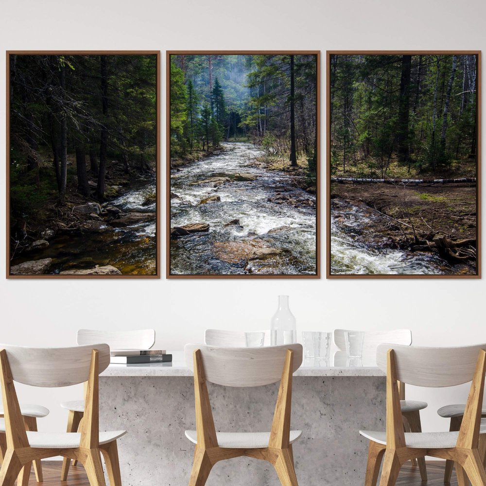 SIGNWIN 3 Piece Framed Canvas Wall Art Forest Waterfalls Canvas Prints Home Artwork Decoration for Living Room,Bedroom - 16"x24"x3 Panels