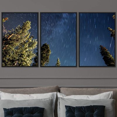 SIGNWIN 3 Piece Framed Canvas Wall Art Starry Sky Canvas Prints Home Artwork Decoration for Living Room,Bedroom - 16"x24"x3 Panels