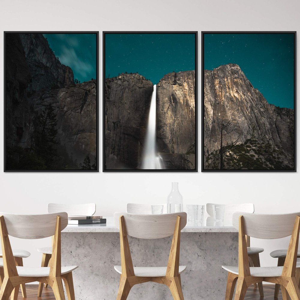 SIGNWIN 3 Piece Framed Canvas Wall Art Mountain and Waterfalls Canvas Prints Home Artwork Decoration for Living Room,Bedroom - 16"x24"x3 Panels