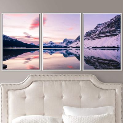 SIGNWIN 3 Piece Framed Canvas Wall Art Winter Lake Canvas Prints Home Artwork Decoration for Living Room,Bedroom - 16"x24"x3 Panels