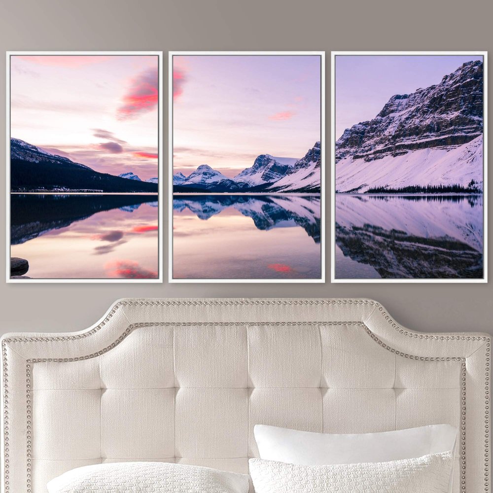 SIGNWIN 3 Piece Framed Canvas Wall Art Winter Lake Canvas Prints Home Artwork Decoration for Living Room,Bedroom - 16"x24"x3 Panels