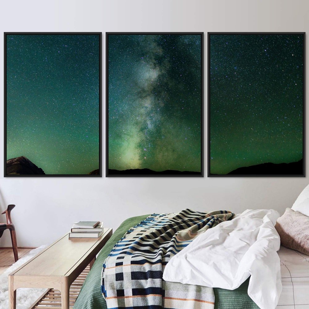 SIGNWIN 3 Piece Framed Canvas Wall Art Galaxy Stars Canvas Prints Home Artwork Decoration for Living Room,Bedroom - 16"x24"x3 Panels