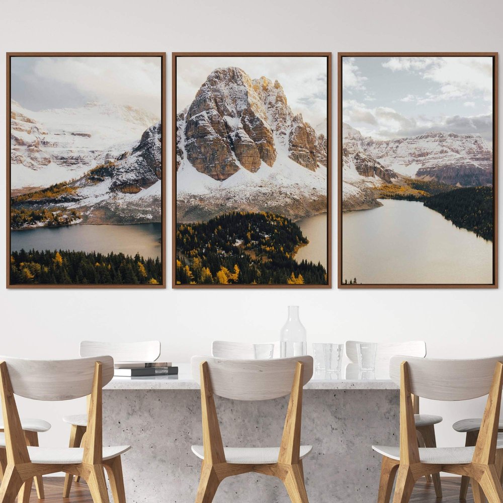 SIGNWIN 3 Piece Framed Canvas Wall Art Winter Lake Canvas Prints Home Artwork Decoration for Living Room,Bedroom - 16"x24"x3 Panels