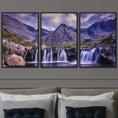 SIGNWIN 3 Piece Framed Canvas Wall Art Forest Waterfalls Canvas Prints Home Artwork Decoration for Living Room,Bedroom - 16"x24"x3 Panels