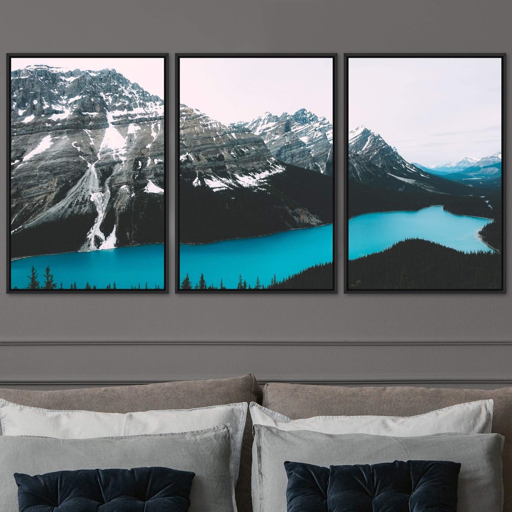 SIGNWIN 3 Piece Framed Canvas Wall Art Winter Lake Canvas Prints Home Artwork Decoration for Living Room,Bedroom - 16"x24"x3 Panels