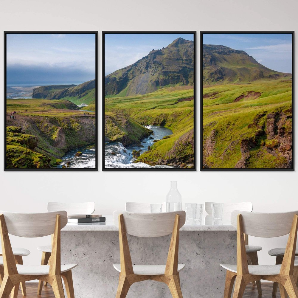 SIGNWIN 3 Piece Framed Canvas Wall Art Valley Rivers Canvas Prints Home Artwork Decoration for Living Room,Bedroom - 16"x24"x3 Panels