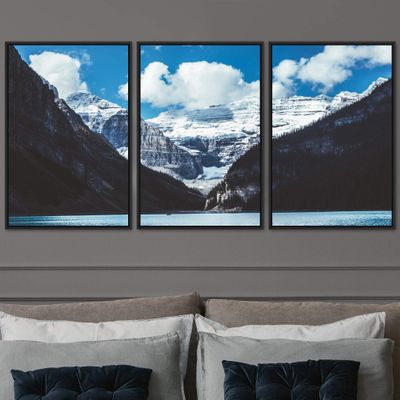 SIGNWIN 3 Piece Framed Canvas Wall Art Winter Lake Canvas Prints Home Artwork Decoration for Living Room,Bedroom - 16"x24"x3 Panels