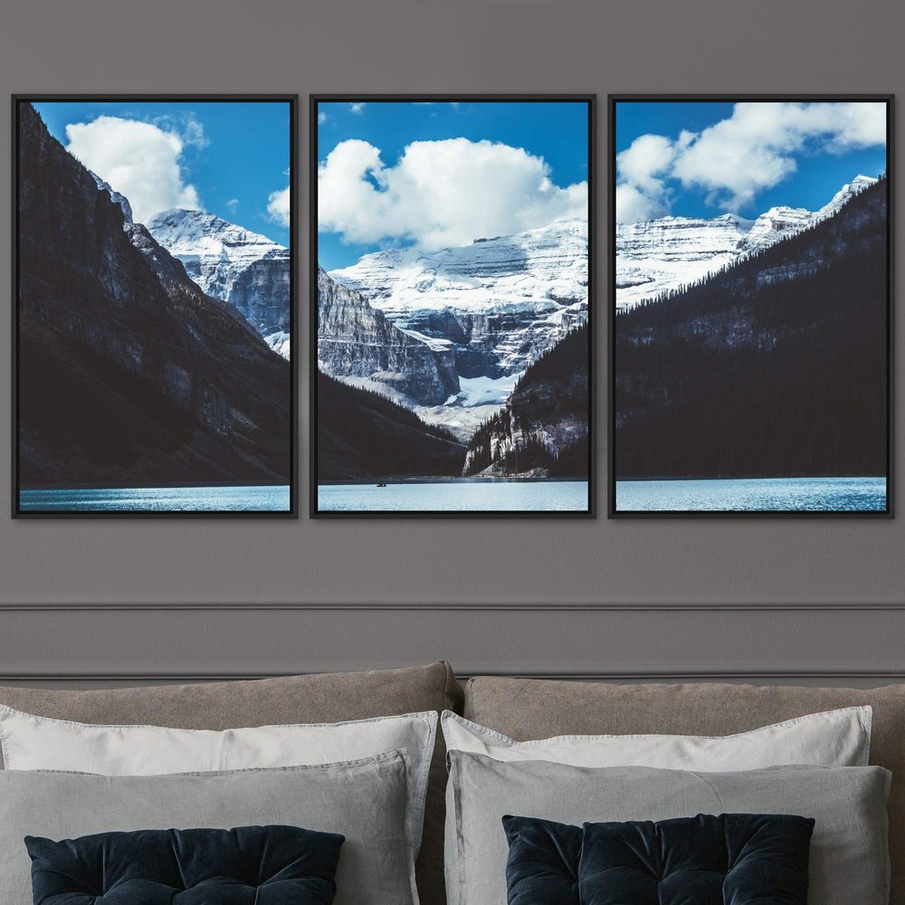 SIGNWIN 3 Piece Framed Canvas Wall Art Winter Lake Canvas Prints Home Artwork Decoration for Living Room,Bedroom - 16"x24"x3 Panels