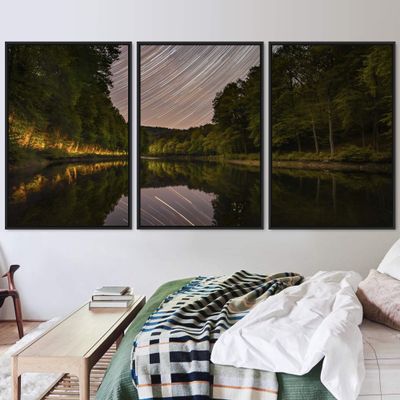 SIGNWIN 3 Piece Framed Canvas Wall Art Starry Sky Canvas Prints Home Artwork Decoration for Living Room,Bedroom - 16"x24"x3 Panels