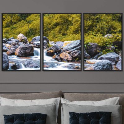 SIGNWIN 3 Piece Framed Canvas Wall Art Forest Rivers Canvas Prints Home Artwork Decoration for Living Room,Bedroom - 16"x24"x3 Panels