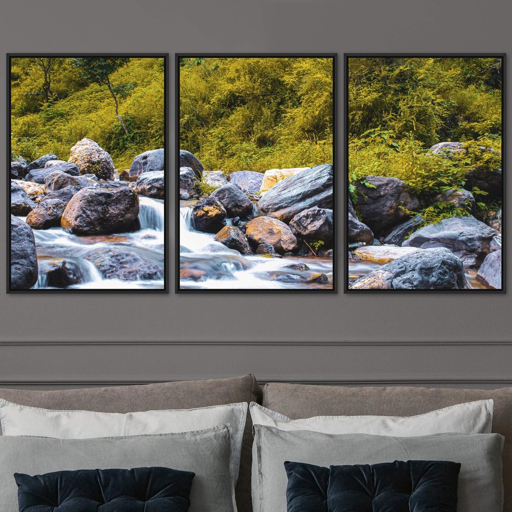 SIGNWIN 3 Piece Framed Canvas Wall Art Forest Rivers Canvas Prints Home Artwork Decoration for Living Room,Bedroom - 16"x24"x3 Panels