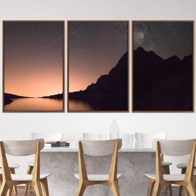 SIGNWIN 3 Piece Framed Canvas Wall Art Starry Sky Canvas Prints Home Artwork Decoration for Living Room,Bedroom - 16"x24"x3 Panels