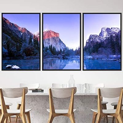 SIGNWIN 3 Piece Framed Canvas Wall Art Lake Landscape Canvas Prints Home Artwork Decoration for Living Room,Bedroom - 16"x24"x3 Panels