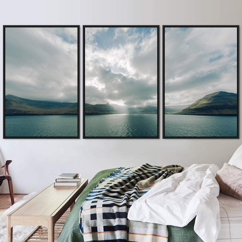 SIGNWIN 3 Piece Framed Canvas Wall Art Lake Landscape Canvas Prints Home Artwork Decoration for Living Room,Bedroom - 16"x24"x3 Panels