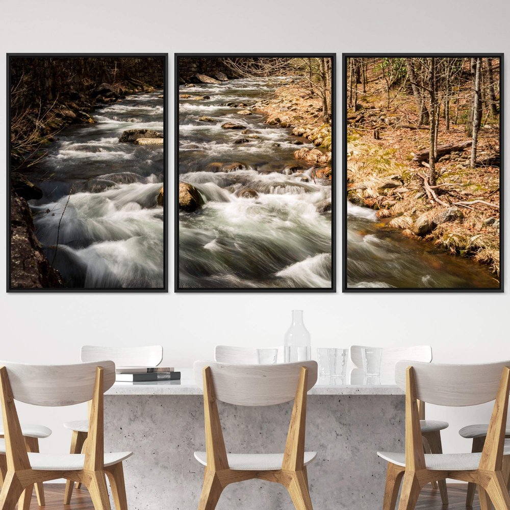 SIGNWIN 3 Piece Framed Canvas Wall Art Forest Rivers Canvas Prints Home Artwork Decoration for Living Room,Bedroom - 16"x24"x3 Panels