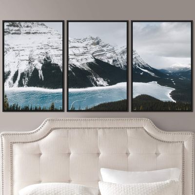 SIGNWIN 3 Piece Framed Canvas Wall Art Winter Lake Canvas Prints Home Artwork Decoration for Living Room,Bedroom - 16"x24"x3 Panels