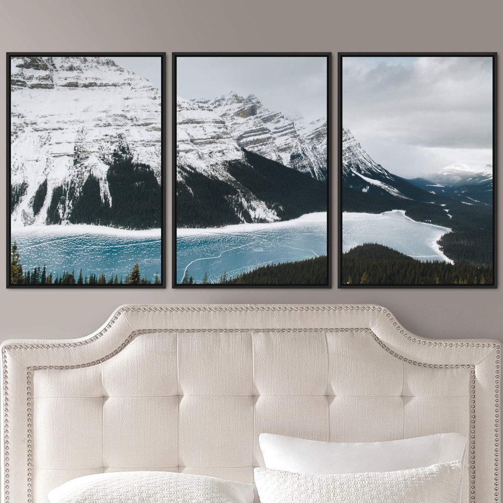 SIGNWIN 3 Piece Framed Canvas Wall Art Winter Lake Canvas Prints Home Artwork Decoration for Living Room,Bedroom - 16"x24"x3 Panels