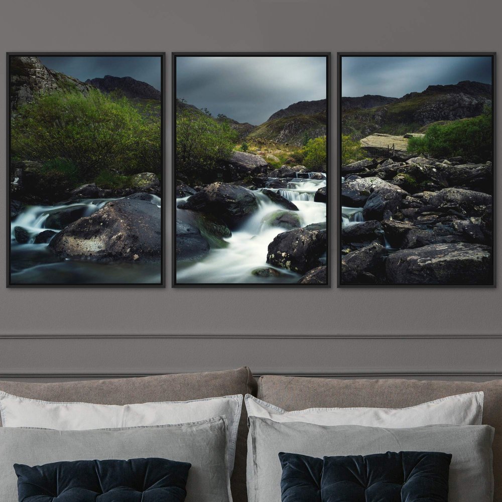 SIGNWIN 3 Piece Framed Canvas Wall Art Forest Rivers Canvas Prints Home Artwork Decoration for Living Room,Bedroom - 16"x24"x3 Panels