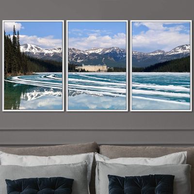 SIGNWIN 3 Piece Framed Canvas Wall Art Winter Lake Canvas Prints Home Artwork Decoration for Living Room,Bedroom - 16"x24"x3 Panels