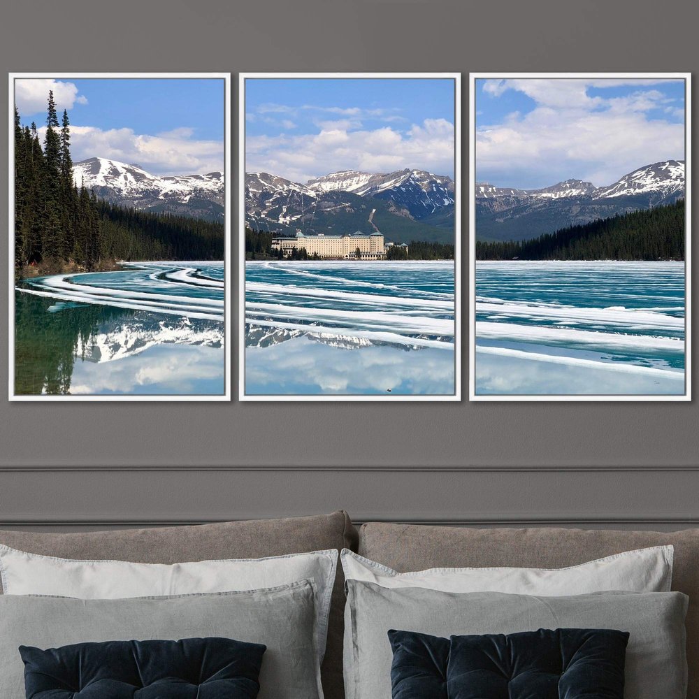 SIGNWIN 3 Piece Framed Canvas Wall Art Winter Lake Canvas Prints Home Artwork Decoration for Living Room,Bedroom - 16"x24"x3 Panels