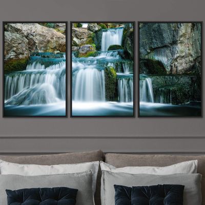 SIGNWIN 3 Piece Framed Canvas Wall Art Forest Rivers Canvas Prints Home Artwork Decoration for Living Room,Bedroom - 16"x24"x3 Panels