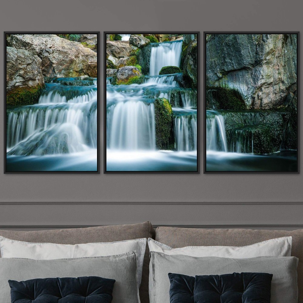 SIGNWIN 3 Piece Framed Canvas Wall Art Forest Rivers Canvas Prints Home Artwork Decoration for Living Room,Bedroom - 16"x24"x3 Panels