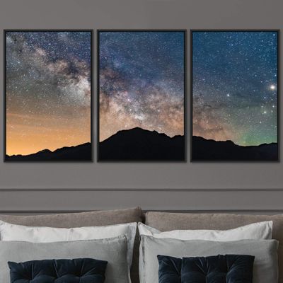 SIGNWIN 3 Piece Framed Canvas Wall Art Starry Sky Canvas Prints Home Artwork Decoration for Living Room,Bedroom - 16"x24"x3 Panels