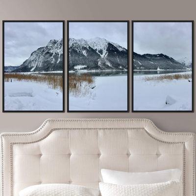 SIGNWIN 3 Piece Framed Canvas Wall Art Winter Lake Canvas Prints Home Artwork Decoration for Living Room,Bedroom - 16"x24"x3 Panels