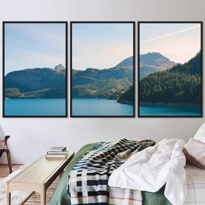 SIGNWIN 3 Piece Framed Canvas Wall Art Lake Landscape Canvas Prints Home Artwork Decoration for Living Room,Bedroom - 16"x24"x3 Panels