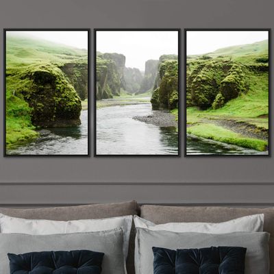 SIGNWIN 3 Piece Framed Canvas Wall Art Valley Rivers Canvas Prints Home Artwork Decoration for Living Room,Bedroom - 16"x24"x3 Panels