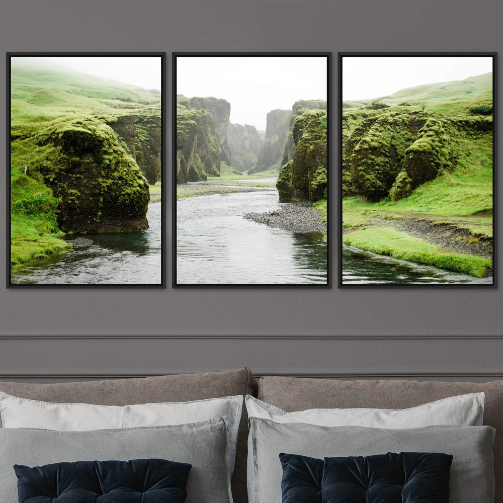 SIGNWIN 3 Piece Framed Canvas Wall Art Valley Rivers Canvas Prints Home Artwork Decoration for Living Room,Bedroom - 16"x24"x3 Panels