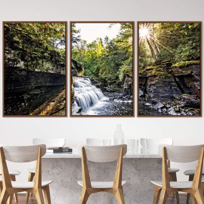 SIGNWIN 3 Piece Framed Canvas Wall Art Forest Waterfalls Canvas Prints Home Artwork Decoration for Living Room,Bedroom - 16"x24"x3 Panels