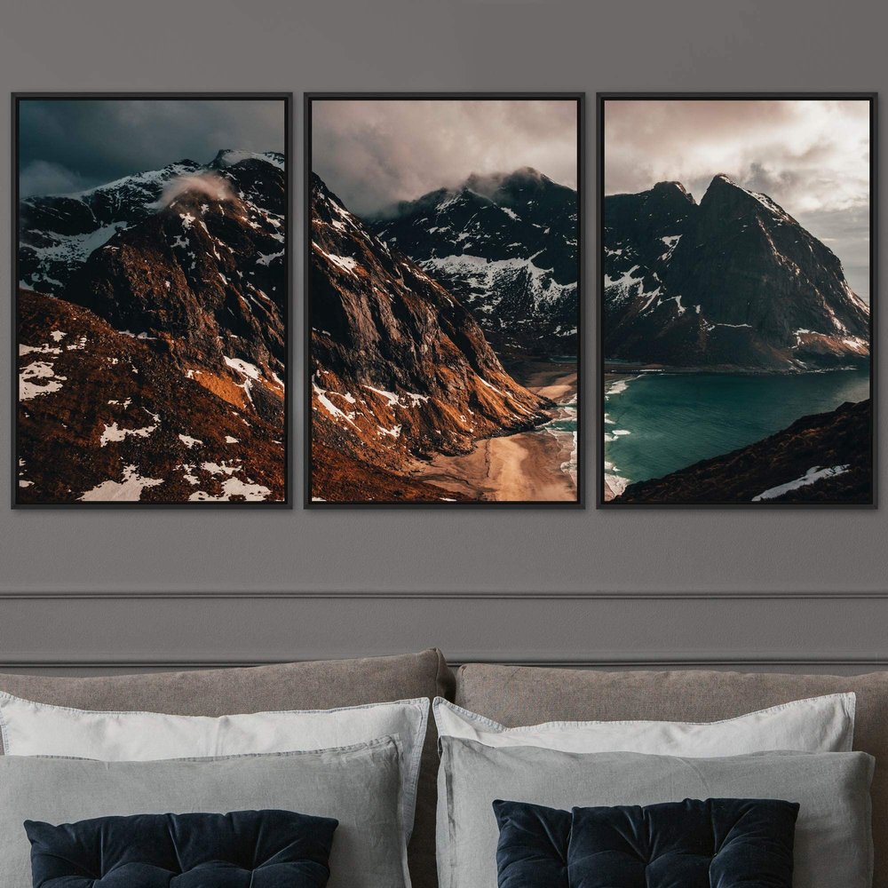 SIGNWIN 3 Piece Framed Canvas Wall Art Lake Landscape Canvas Prints Home Artwork Decoration for Living Room,Bedroom - 16"x24"x3 Panels
