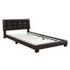 Benjara Queen Leatherette Bed with Checkered Tufted Headboard, Brown view 1