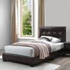 Benjara Queen Leatherette Bed with Checkered Tufted Headboard, Brown view 2