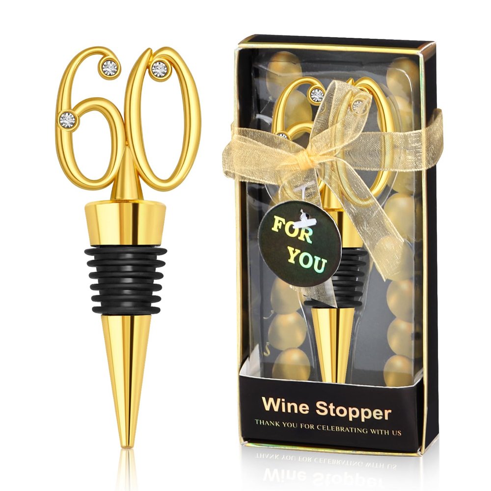 30Pcs 60th Birthday Wine Stoppers Party Favors 60th Wedding Anniversary Party Gifts 60 Birthday Party Gifts Souvenirs Decorations for Guests