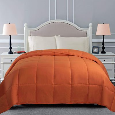 100% Cotton Comforter For All Season500 GSM Best,Softest,Winter Warm Comforter Ultra Soft Quilted Duvet Insert with Corner Tabs, Wavy Box Stitched,Machine Washable (Orange,Oversized Queen Size)