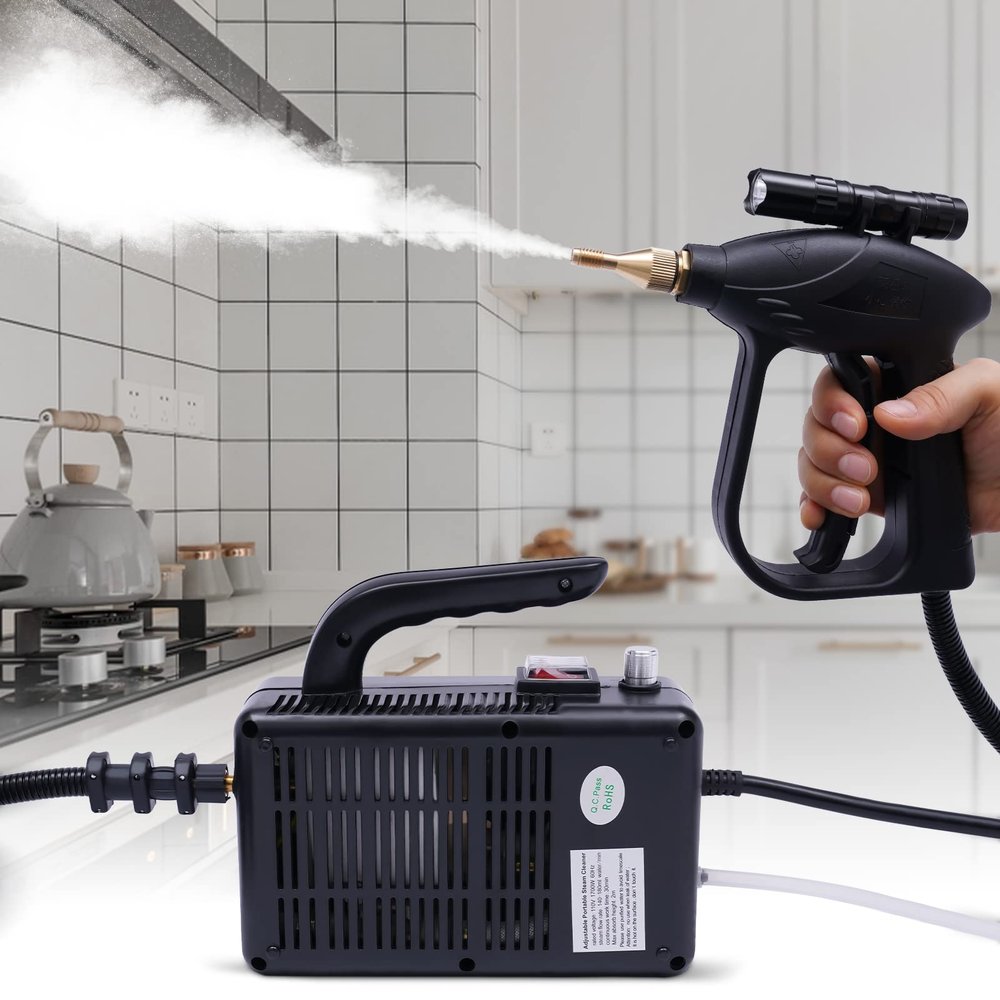 Multifunction Handheld Steam Cleaner, 1600W Electric High Pressure Steam Clean Mobile Cleaning Machine Power Steamer, High Temperature Portable Steam Cleaner for Furniture Car Household (Black)