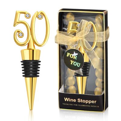 30Pcs 50th Wine Stopper Party Favors 50th Anniversary Party Gifts Black and Gold 50 Birthday Party Gifts Souvenirs Decorations for Guests