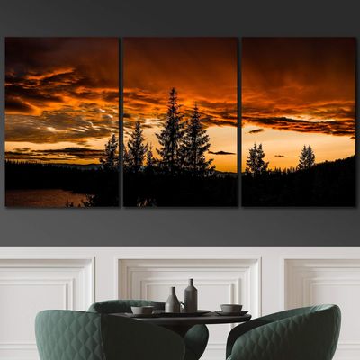 SIGNLEADER Forest Sunset Wall Art Contemporary Forest Expressive Canvas Prints for Living Room Bedroom Multicolor Nature Photography - 24"x36" x 3 Panels