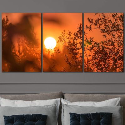 SIGNLEADER Forest Sunset Wall Art Contemporary Forest Expressive Canvas Prints for Living Room Bedroom Multicolor Nature Photography - 24"x36" x 3 Panels