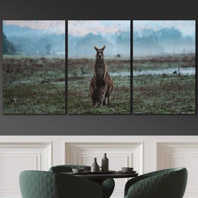 SIGNLEADER Lone Kangaroo Wall Art Animals Canvas Prints for Living Room Bedroom Multicolor Photography - 24"x36" x 3 Panels